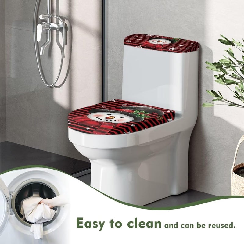 Vanideaoty Snowman Toilet Seat Lid Cover Bathroom Toilet Lid Protector 2 Set Red Stripe Toilet Tank Lid Dust Cover Standard Toilet Lids for Bathroom Decor Toilet Bowl Cover - Image 4