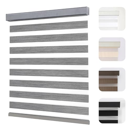 Joydeco Cordless Zebra Blinds for Windows Dual Layer Light Control Window Blinds with LightProof Aluminum Cover FreeStop Roller Shades for Home Office Grey35 W x 75 H - Image 1