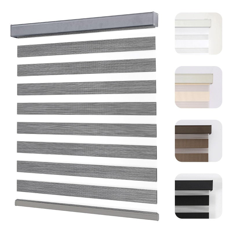 Joydeco Cordless Zebra Blinds for Windows Dual Layer Light Control Window Blinds with LightProof Aluminum Cover FreeStop Roller Shades for Home Office Grey35 W x 75 H - Image 2