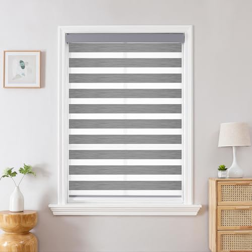 Joydeco Cordless Zebra Blinds for Windows Dual Layer Light Control Window Blinds with LightProof Aluminum Cover FreeStop Roller Shades for Home Office Grey35 W x 75 H - Image 3