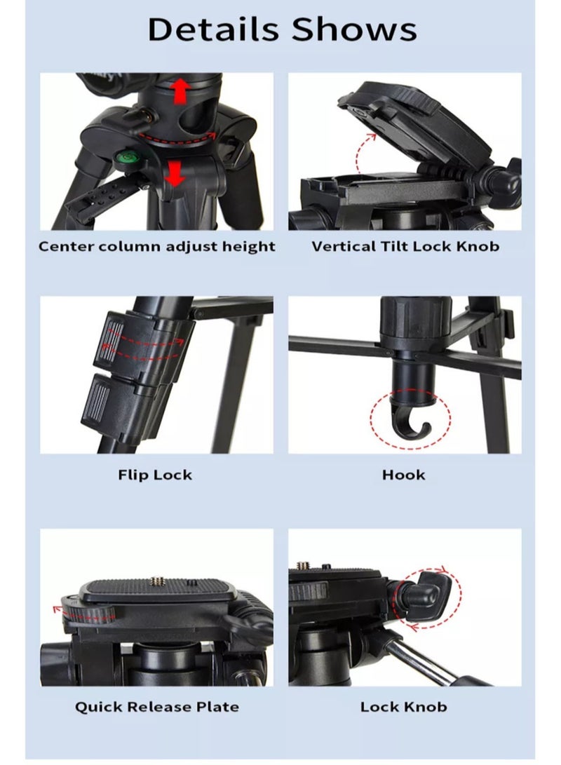 DUSALA Professional Camera Tripod Stand Lightweight Travel Aluminum Stand Multifunctional Professional Tripod 360° Rotation Tripod Stand Horizontal Rotatable Center Column tripod (KP-2294) - Image 5