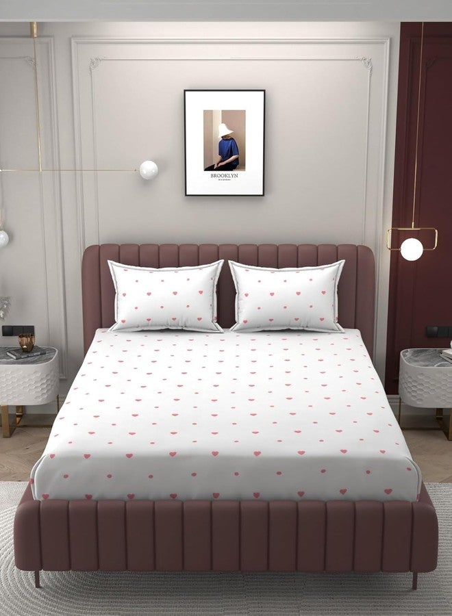 CLIDE+ CLiDE Presents 180 TC Microfibre Cotton Double Bedsheets | for Luxury Rooms | Elastic Fitted Double Bedsheet (72X78 inch) with 2 King Size Pillow Covers (Red Heart) - Image 2