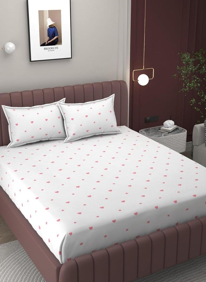 CLIDE+ CLiDE Presents 180 TC Microfibre Cotton Double Bedsheets | for Luxury Rooms | Elastic Fitted Double Bedsheet (72X78 inch) with 2 King Size Pillow Covers (Red Heart) - Image 1