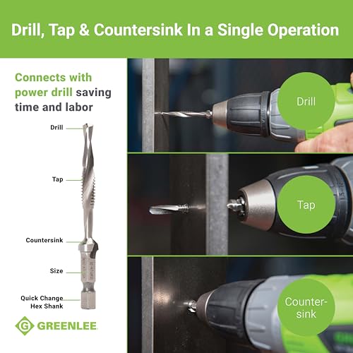 Greenlee DTAP1/4-20 Combination Drill/Tap Countersink Drill Bit for up to 10-Gauge Metal, Combination Drill, Tap, and Deburr Bit with Quick Change Hex, 1/4-20 NC - Image 4