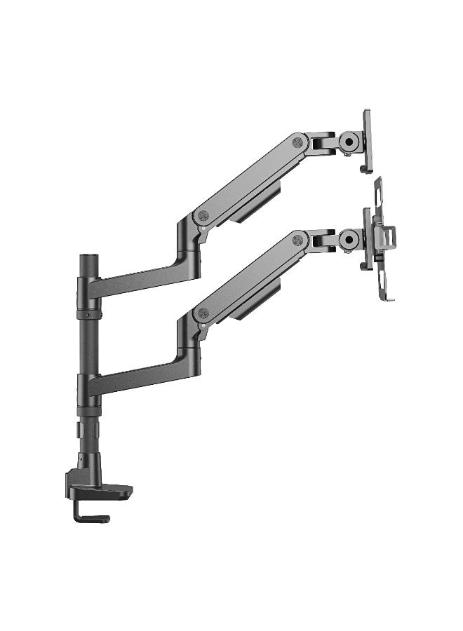 Skill Tech Skilltech SH81 C024P Heavy-Duty Dual Gas Spring Monitor Arm, Supports 17"–49" Screens, 2×20kg Load, Full Motion Tilt/Swivel/Rotation, VESA 100×100, Clamp/Grommet Mount – Premium Black - Image 4