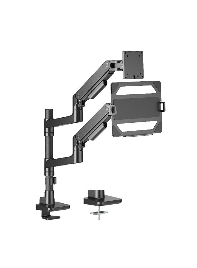 Skill Tech Skilltech SH81 C024P Heavy-Duty Dual Gas Spring Monitor Arm, Supports 17"–49" Screens, 2×20kg Load, Full Motion Tilt/Swivel/Rotation, VESA 100×100, Clamp/Grommet Mount – Premium Black - Image 3