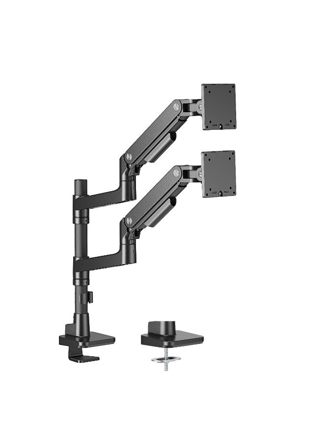 Skill Tech Skilltech SH81 C024P Heavy-Duty Dual Gas Spring Monitor Arm, Supports 17"–49" Screens, 2×20kg Load, Full Motion Tilt/Swivel/Rotation, VESA 100×100, Clamp/Grommet Mount – Premium Black - Image 1
