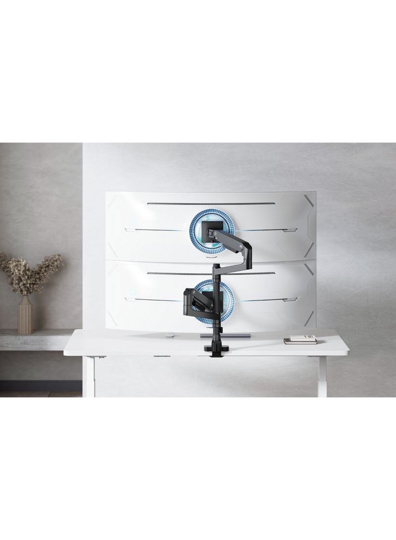 Skill Tech Skilltech SH81 C024P Heavy-Duty Dual Gas Spring Monitor Arm, Supports 17"–49" Screens, 2×20kg Load, Full Motion Tilt/Swivel/Rotation, VESA 100×100, Clamp/Grommet Mount – Premium Black - Image 2