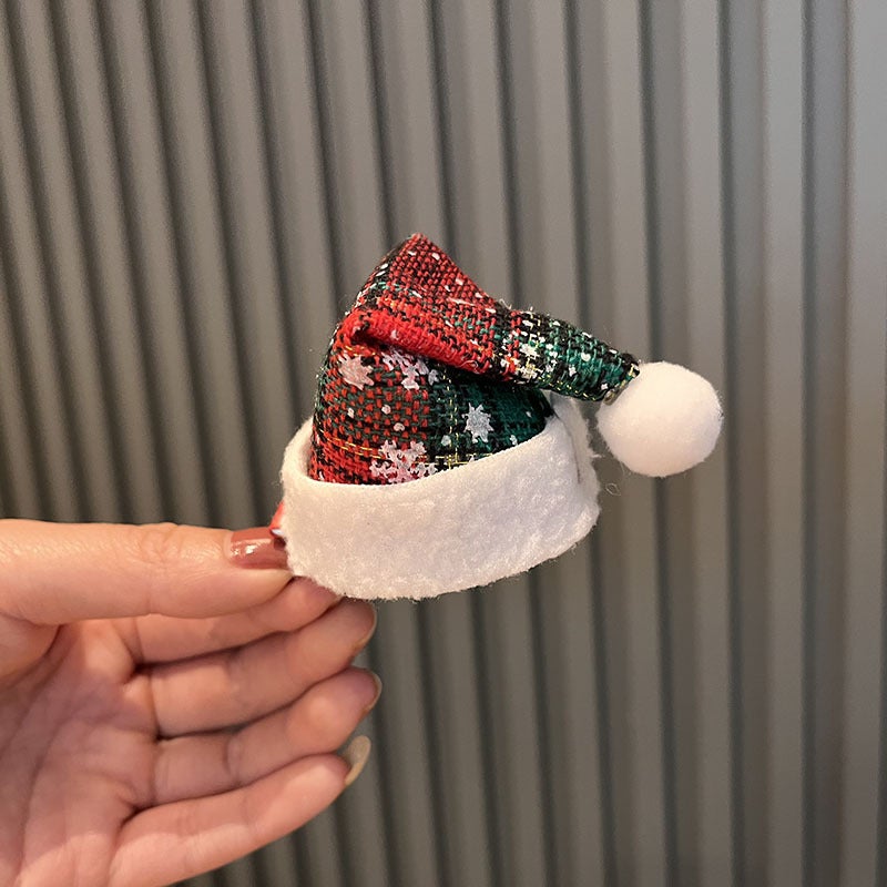 Generic Christmas hat childrens hairpin headdress 2023 cute style hairpin Princess holiday hair accessories cross-border girls headband Green hairpin curved cap W