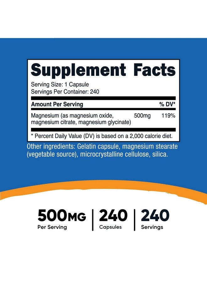 Nutricost مجمع المغنيسيوم من نوتريكوست 500 ملغ، 240 كبسولة - أكسيد المغنيسيوم، سترات، وجليسينات - خالي من الغلوتين وغير معدل وراثيًا - Image 2