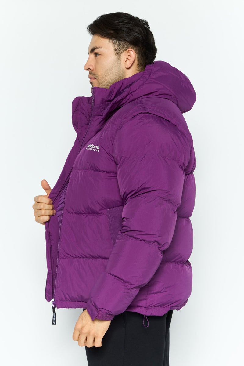 adidas Originals Men Sportswear Fit Outdoor Hooded  Puffer Jacket, Purple  - Image 3
