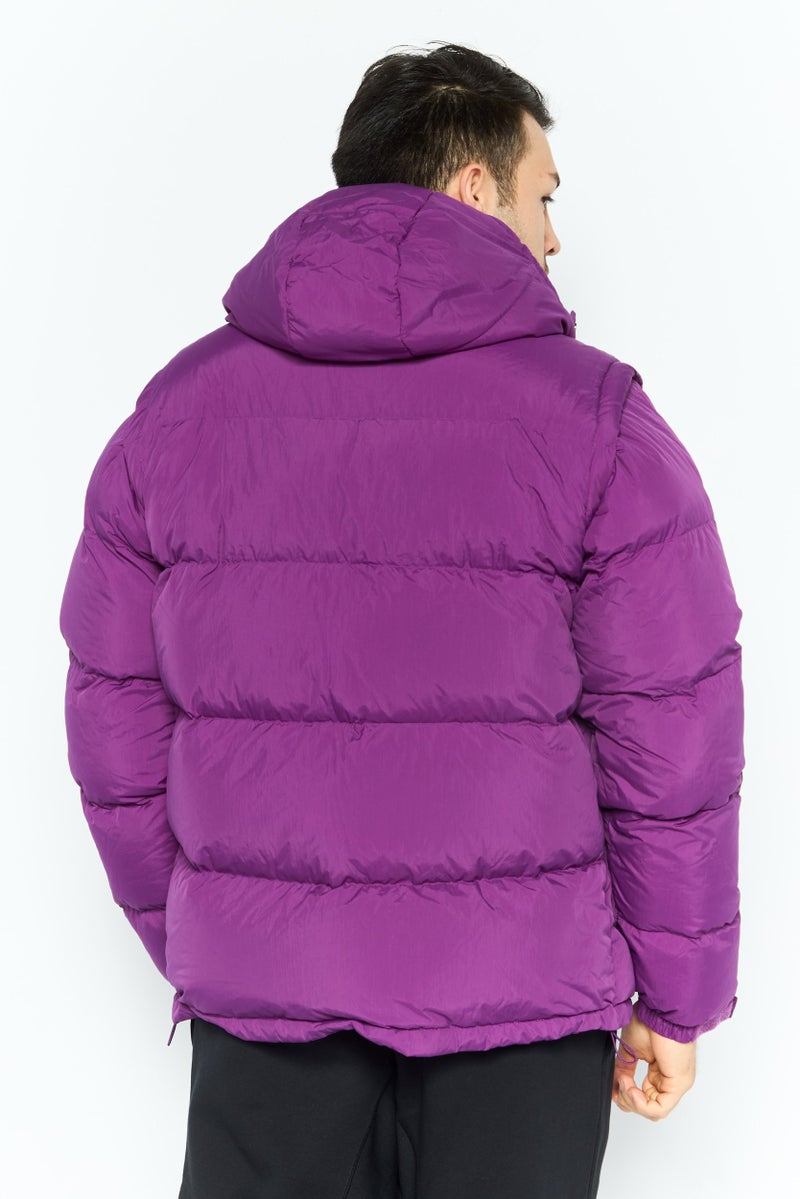 adidas Originals Men Sportswear Fit Outdoor Hooded  Puffer Jacket, Purple  - Image 4