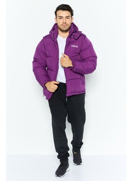 adidas Originals Men Sportswear Fit Outdoor Hooded  Puffer Jacket, Purple  - Image 2