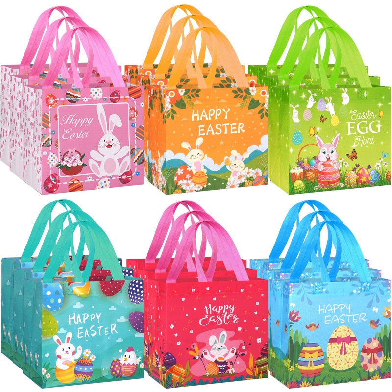 grestar 18 Pack Easter Gift Bags, Non-Woven Reusable Easter Bags with Handles - Bunny & Egg Cartoon Treat Bags for Easter Egg Hunt, Kids Easter Basket, Candy Goodie Bag, Easter Party Favors, 7.9x5.9x7.9 inch - Image 1