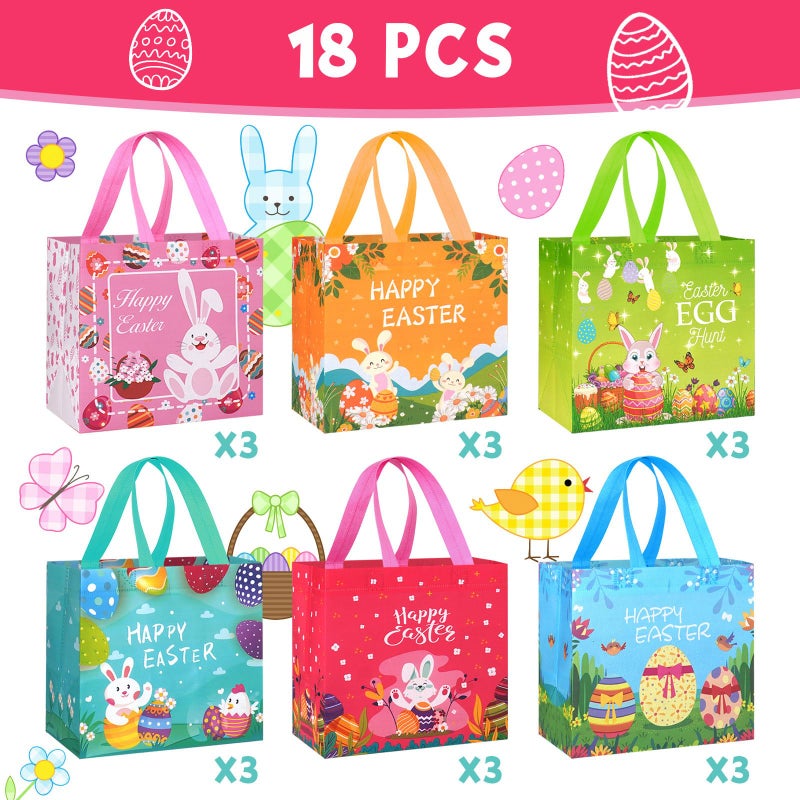 grestar 18 Pack Easter Gift Bags, Non-Woven Reusable Easter Bags with Handles - Bunny & Egg Cartoon Treat Bags for Easter Egg Hunt, Kids Easter Basket, Candy Goodie Bag, Easter Party Favors, 7.9x5.9x7.9 inch - Image 2