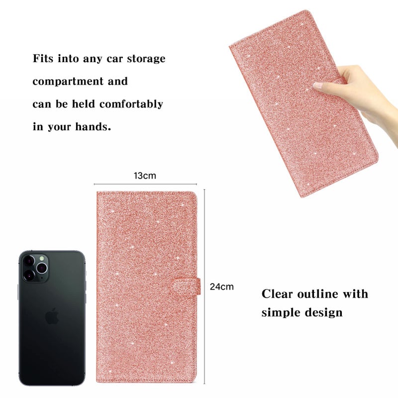 TILDOSAC Car Registration & Insurance Card Holder Leather Auto Glove Box Organizer Document Wallet with Magnetic Shut (Glitter Rose, large) - Image 3