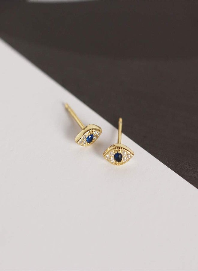 HQLA 925 Sterling Silver Cute Tiny Small Evil Eye Blue Crystal CZ Cartilage Studs Earring Ear Piercing tragus Studs for Women Great Gift(Gold) - Image 2