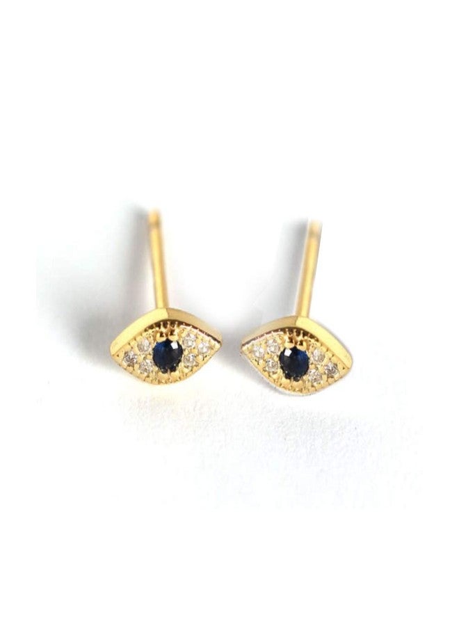 HQLA 925 Sterling Silver Cute Tiny Small Evil Eye Blue Crystal CZ Cartilage Studs Earring Ear Piercing tragus Studs for Women Great Gift(Gold) - Image 1