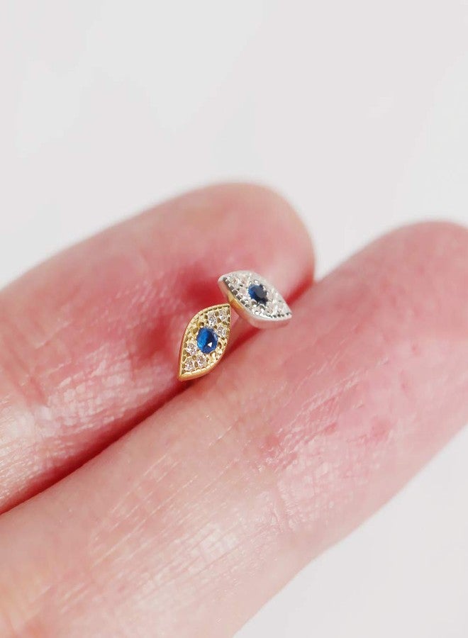 HQLA 925 Sterling Silver Cute Tiny Small Evil Eye Blue Crystal CZ Cartilage Studs Earring Ear Piercing tragus Studs for Women Great Gift(Gold) - Image 4