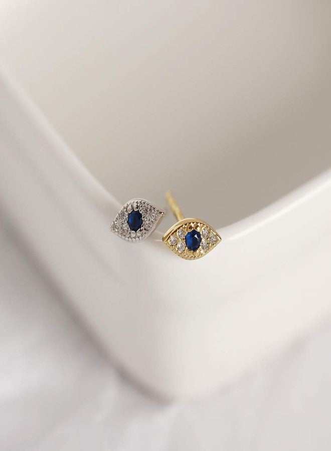 HQLA 925 Sterling Silver Cute Tiny Small Evil Eye Blue Crystal CZ Cartilage Studs Earring Ear Piercing tragus Studs for Women Great Gift(Gold) - Image 3