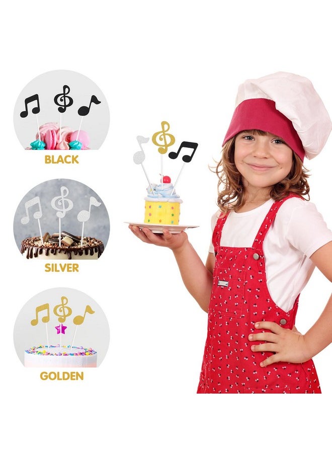 Healifty 18Pcs Glitter Music Notation Birthday Cake Toppers Birthday Party Decor For Baby Shower Wedding Birthday Party (Golden Silver Black)  - Image 3