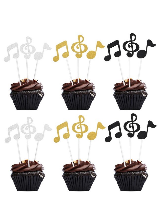 Healifty 18Pcs Glitter Music Notation Birthday Cake Toppers Birthday Party Decor For Baby Shower Wedding Birthday Party (Golden Silver Black)  - Image 4