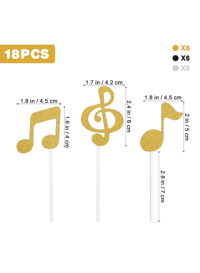 Healifty 18Pcs Glitter Music Notation Birthday Cake Toppers Birthday Party Decor For Baby Shower Wedding Birthday Party (Golden Silver Black)  - Image 5