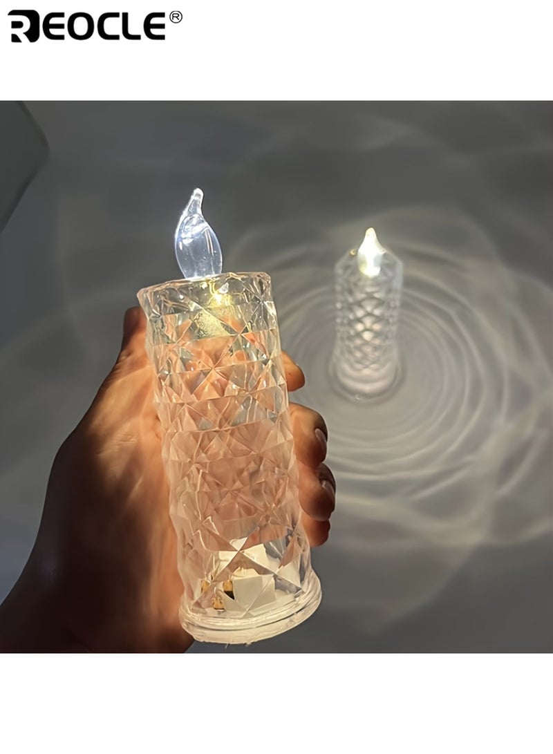 REOCLE 2pcs Romantic Rose Flickering Candle Lamp Flameless Candles Battery Powered Durable Plastic Protective Cover Suitable for Valentine's Day Proposal Family Gathering - Image 5