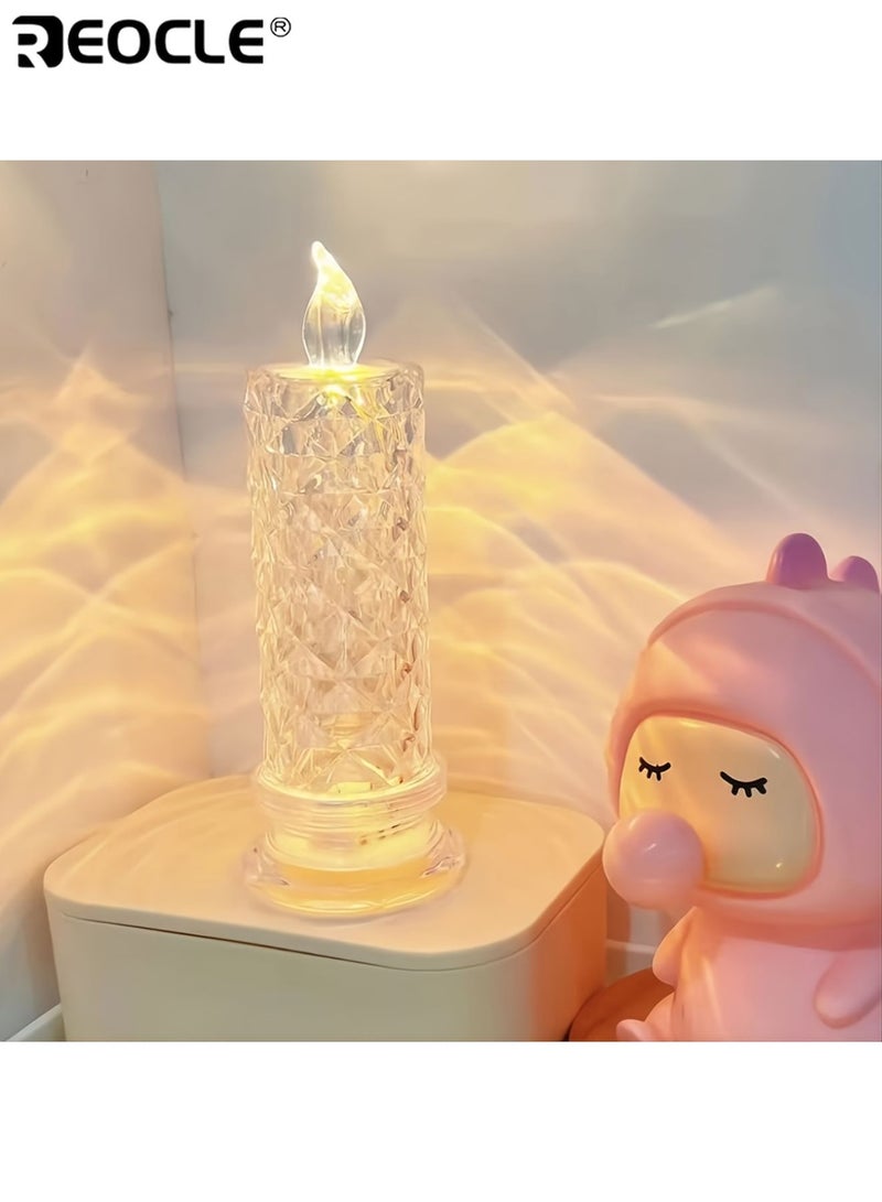 REOCLE 2pcs Romantic Rose Flickering Candle Lamp Flameless Candles Battery Powered Durable Plastic Protective Cover Suitable for Valentine's Day Proposal Family Gathering - Image 3