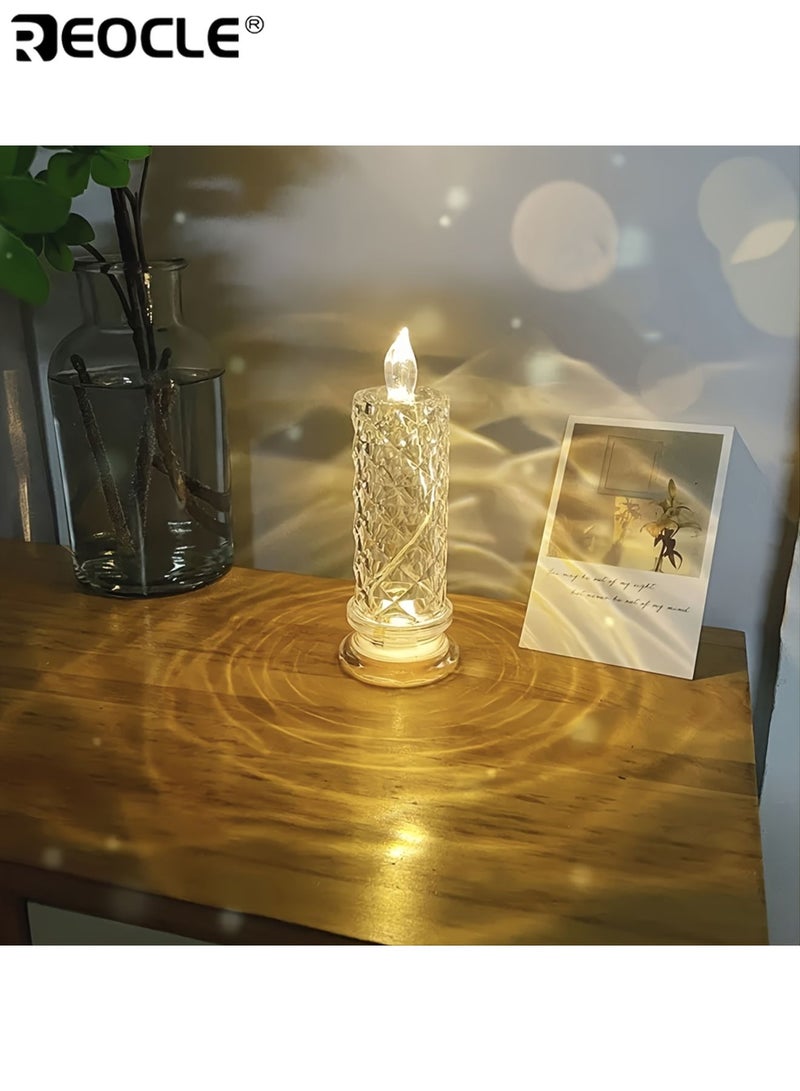 REOCLE 2pcs Romantic Rose Flickering Candle Lamp Flameless Candles Battery Powered Durable Plastic Protective Cover Suitable for Valentine's Day Proposal Family Gathering - Image 2