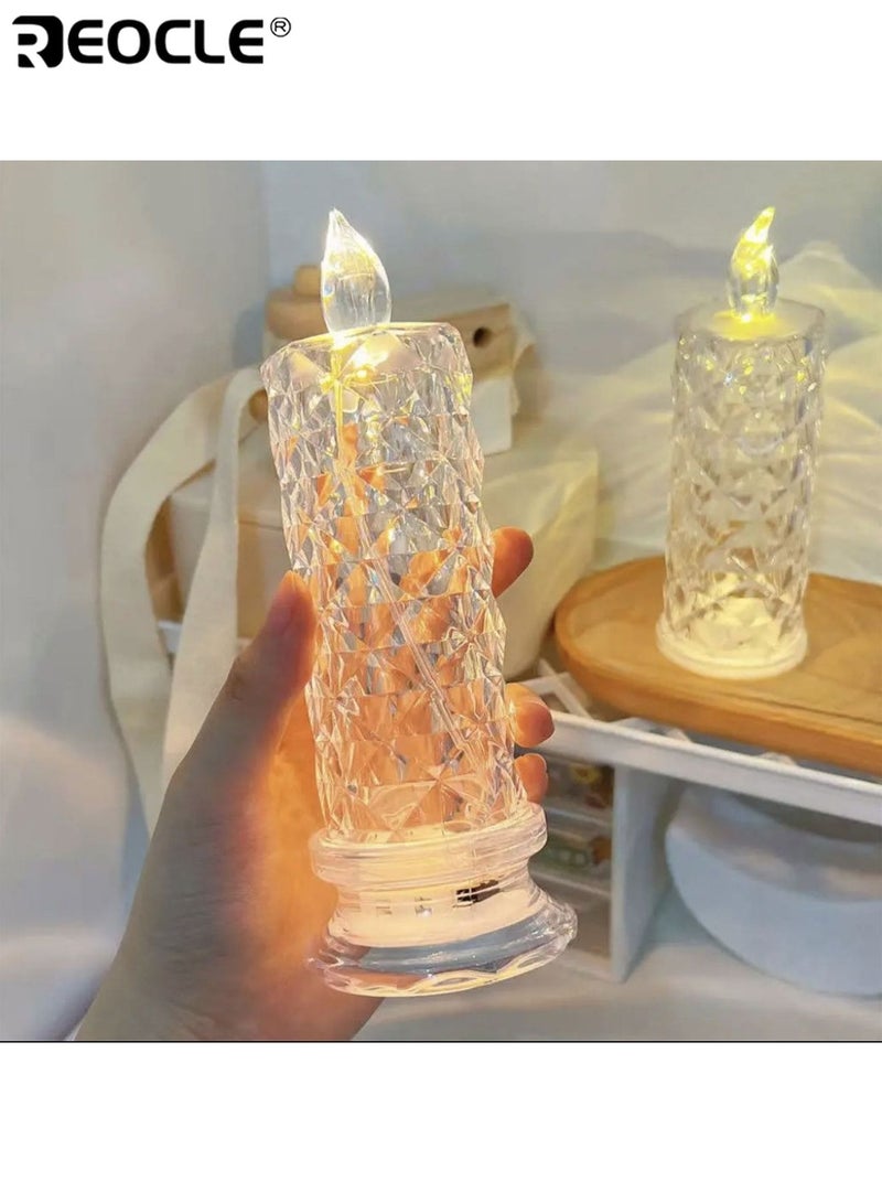 REOCLE 2pcs Romantic Rose Flickering Candle Lamp Flameless Candles Battery Powered Durable Plastic Protective Cover Suitable for Valentine's Day Proposal Family Gathering - Image 1