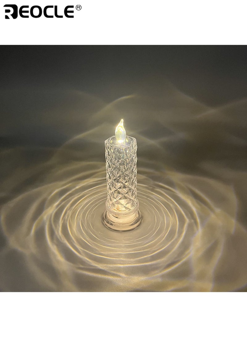 REOCLE 2pcs Romantic Rose Flickering Candle Lamp Flameless Candles Battery Powered Durable Plastic Protective Cover Suitable for Valentine's Day Proposal Family Gathering - Image 4