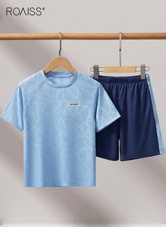 roaiss Kids T-shirt and Shorts Set, Boys Summer Outfit, 2 Piece Clothing Set, Sports Quick-drying Suit, Casual Sweat Tracksuit with Side Pockets, Suitable for Vacation, Travel, Beach, Running and Daily Wear - Image 2