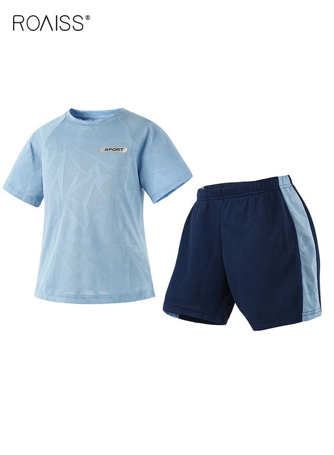 roaiss Kids T-shirt and Shorts Set, Boys Summer Outfit, 2 Piece Clothing Set, Sports Quick-drying Suit, Casual Sweat Tracksuit with Side Pockets, Suitable for Vacation, Travel, Beach, Running and Daily Wear - Image 1