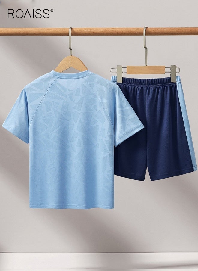 roaiss Kids T-shirt and Shorts Set, Boys Summer Outfit, 2 Piece Clothing Set, Sports Quick-drying Suit, Casual Sweat Tracksuit with Side Pockets, Suitable for Vacation, Travel, Beach, Running and Daily Wear - Image 3
