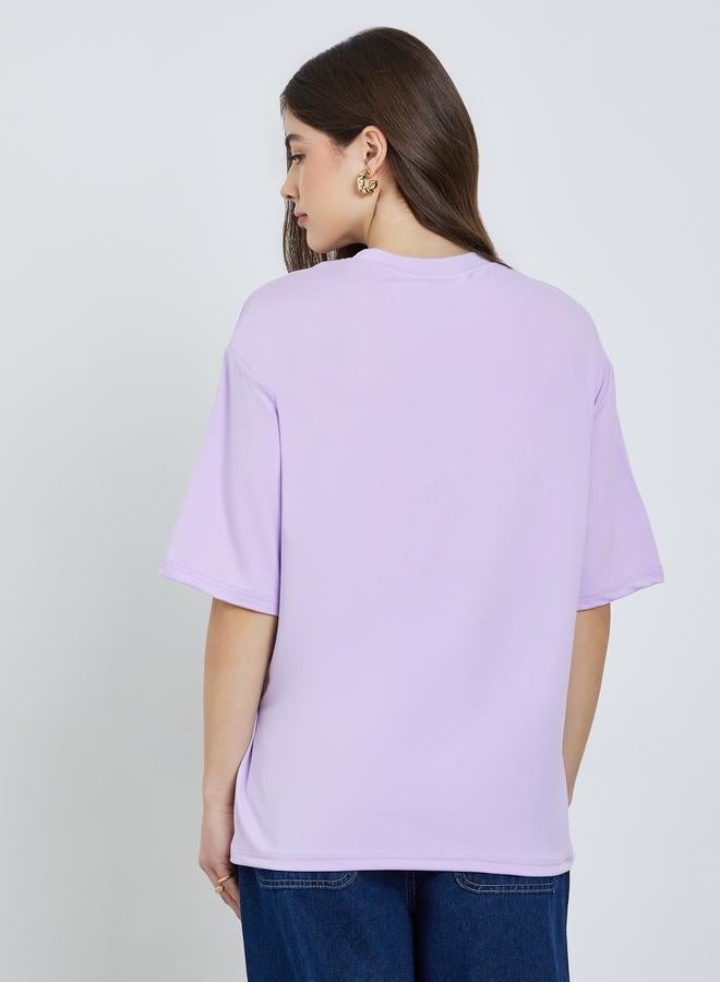 Styli Purple Graphic Floral Oversized T-Shirt - Image 5