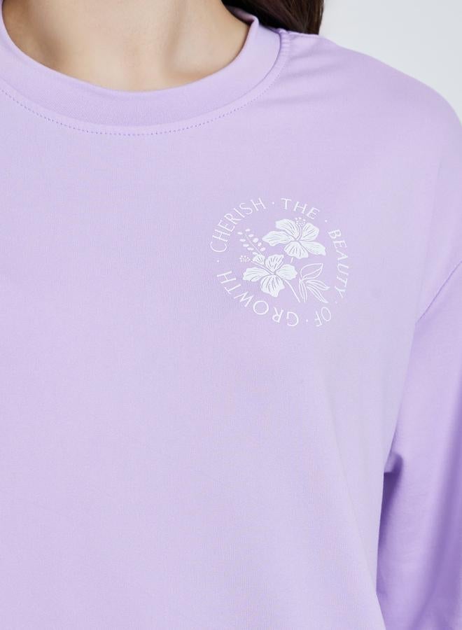 Styli Purple Graphic Floral Oversized T-Shirt - Image 4
