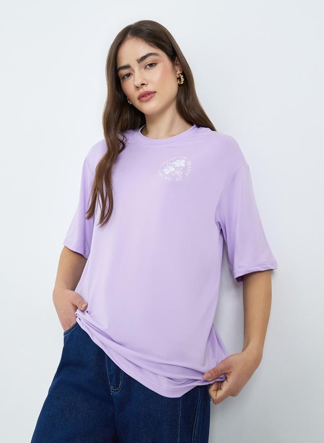 Styli Purple Graphic Floral Oversized T-Shirt - Image 3