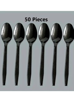 Star 50 Pcs Disposable Plastic Spoons, Heavyweight Durable Black Spoons  - Image 1
