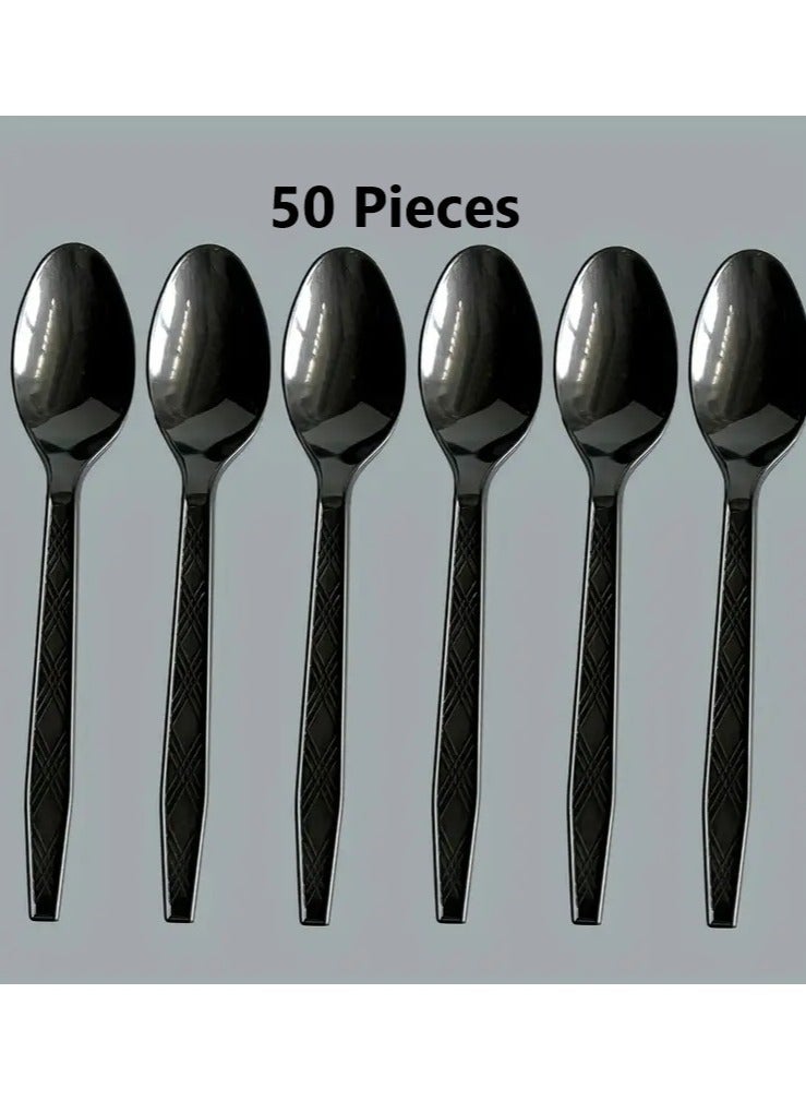 Star 50 Pcs Disposable Plastic Spoons, Heavyweight Durable Black Spoons - Image 1