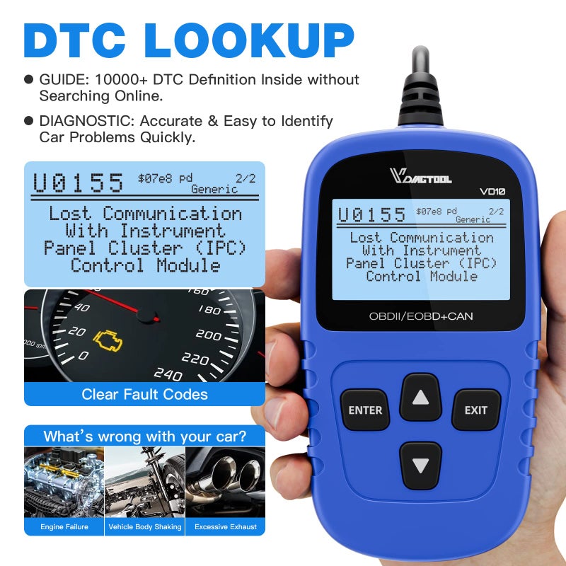 Vdiagtool أداة فحص السيارات VDIAGTOOL VD10 OBD2 لقراءة رموز الأعطال وإيقاف تشغيل ضوء التحذير من الأعطال مع إطار تجميد / جاهزية I/M لجميع سيارات بروتوكول OBDII، أداة فحص OBD2. - Image 4