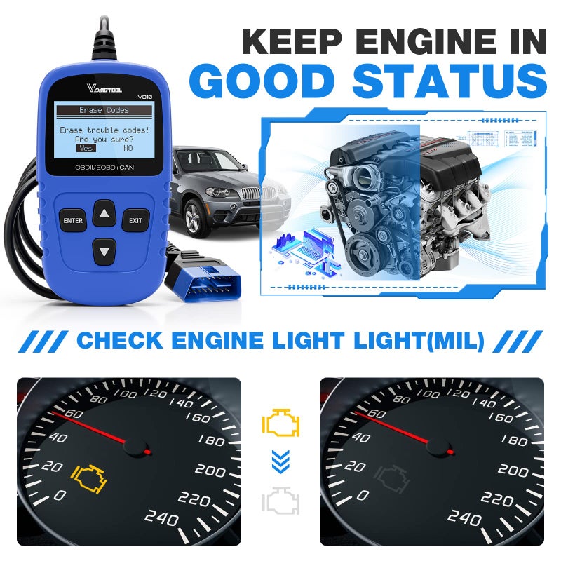 Vdiagtool أداة فحص السيارات VDIAGTOOL VD10 OBD2 لقراءة رموز الأعطال وإيقاف تشغيل ضوء التحذير من الأعطال مع إطار تجميد / جاهزية I/M لجميع سيارات بروتوكول OBDII، أداة فحص OBD2. - Image 2
