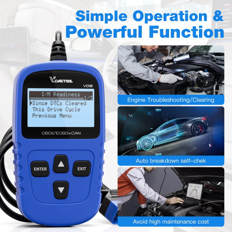 Vdiagtool أداة فحص السيارات VDIAGTOOL VD10 OBD2 لقراءة رموز الأعطال وإيقاف تشغيل ضوء التحذير من الأعطال مع إطار تجميد / جاهزية I/M لجميع سيارات بروتوكول OBDII، أداة فحص OBD2. - Image 5