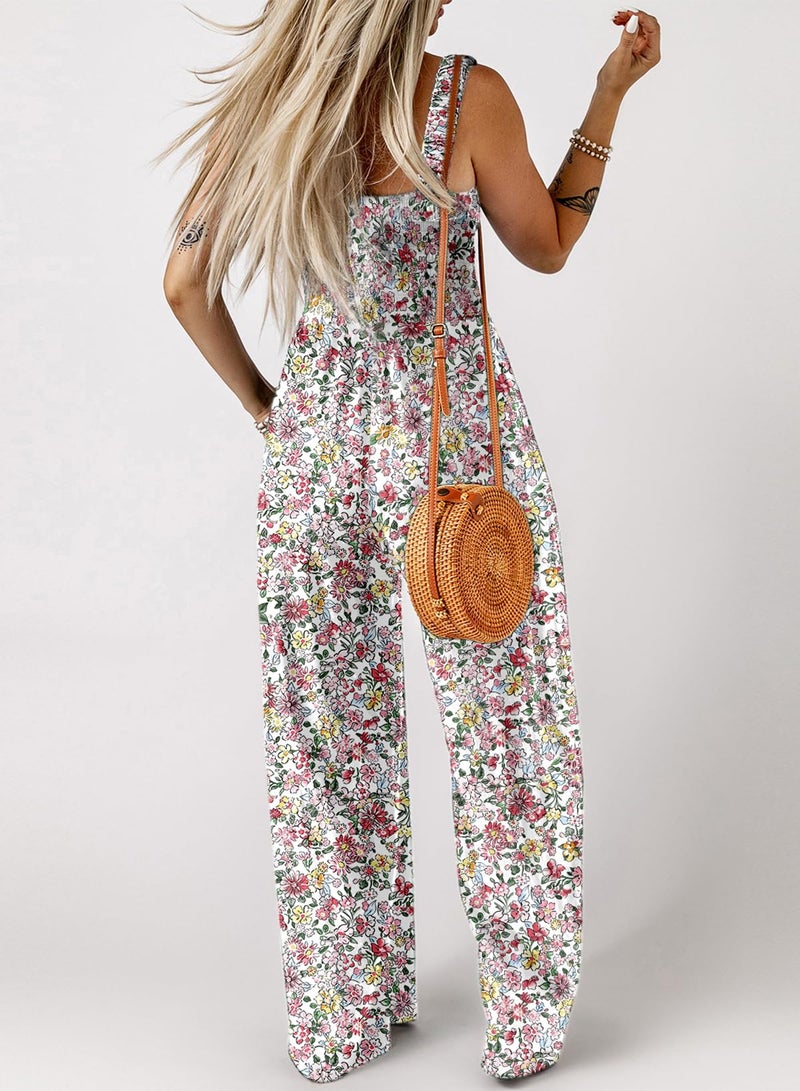 Dokotoo Womens Casual Loose Overalls One Piece Sleeveless Jumpsuits for Women Stretchy Wide Leg Long Pant Rompers Jumpsuit with Pockets Printed 2026 Fashion Xsmall Light Pink - Image 3