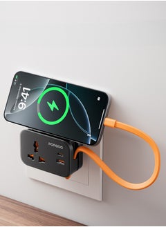 porodo Universal Wall Socket Buit-in 30 cm USB-C Cable with AC Socket, QC 18W USB-A & PD 20W USB-C Ports / 3250W Rated Power / Compact & Lightweight / UK 3-Pin Plug / Laptop Compatibility - Black  - Image 2