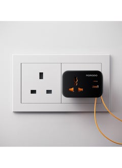 porodo Universal Wall Socket Buit-in 30 cm USB-C Cable with AC Socket, QC 18W USB-A & PD 20W USB-C Ports / 3250W Rated Power / Compact & Lightweight / UK 3-Pin Plug / Laptop Compatibility - Black  - Image 4