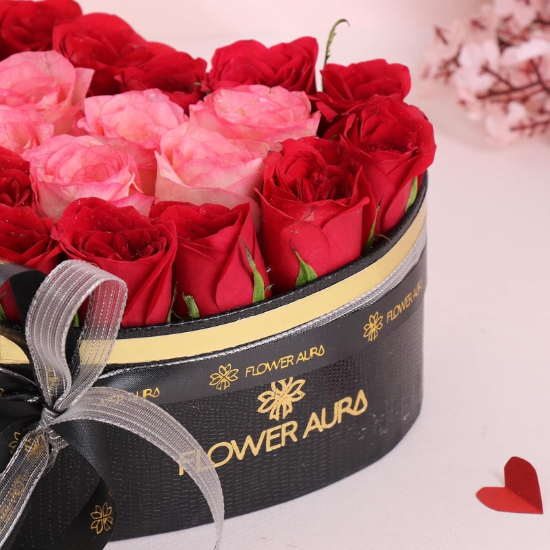 FlowerAura Fresh Live Flower Bouquet of 15 Red 5 Pink Roses In Heart Box For Birthday Gift Anniversary Gift Valentines Day Gift For Boyfriend Girlfriend Wife Husband Same Day Delivery - Image 4