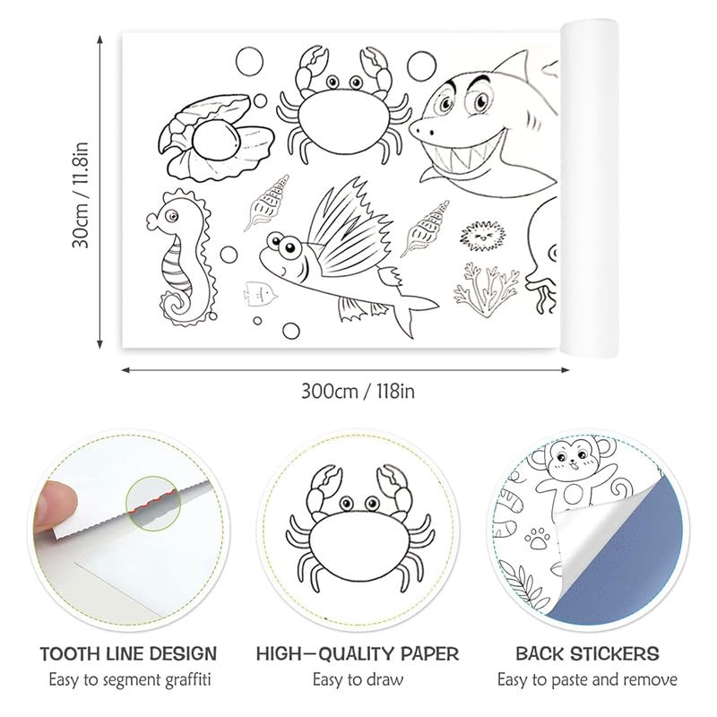 NUOVI Drawing Roll (Ocean Themed) | 300 cm x 30 cm | DIY Color Filling Sticker Roll | Large Coloring Poster for Toddlers & Kids | Ideal for Gift, School, Birthday & More - Image 2