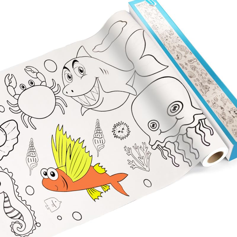 NUOVI Drawing Roll (Ocean Themed) | 300 cm x 30 cm | DIY Color Filling Sticker Roll | Large Coloring Poster for Toddlers & Kids | Ideal for Gift, School, Birthday & More - Image 1