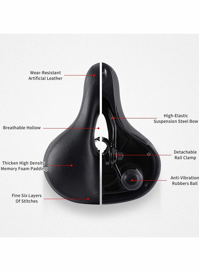 Comfortable Men Women Bike Seat, Seat Replacement with Dual Shock Absorbing Ball Wide Memory Foam Bicycle Mounting Wrench